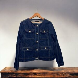 Talbots S Denim Military Style Jacket with Gold Buttons